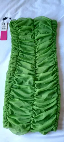Vestido drapeado tomara que caia Ruched Mesh Lança Perfume NOVO