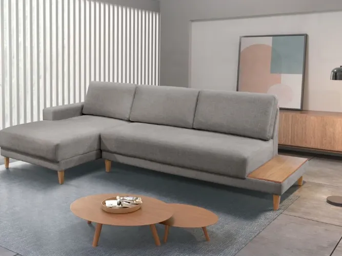 Sofá Com Chaise e Suporte Lateral em Madeira l654