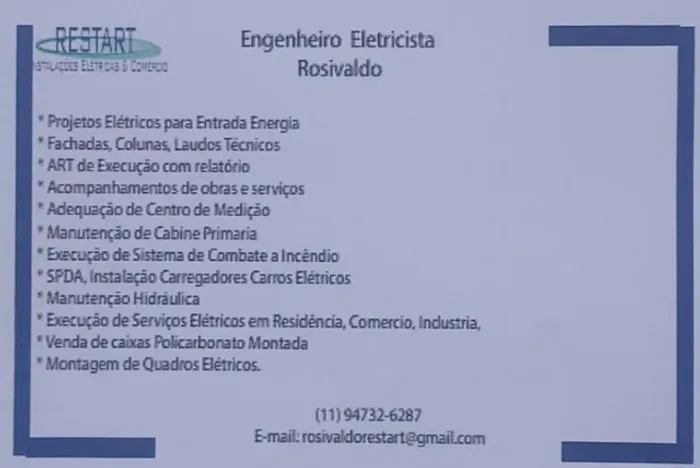 Prestação de serviços Serviços Eletricos em Residencia, Comercio, Industria.