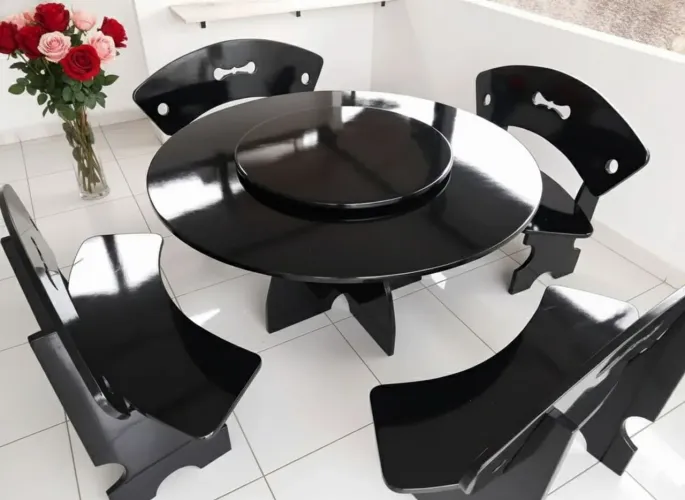 Mesa de Canto Colorida com Prato Giratório - Ideal pra Sala ou Escritório