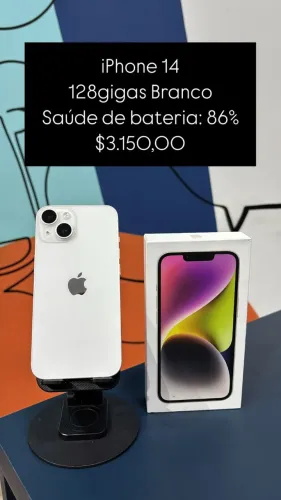 iPhone 14 / 128GB / Branco / Saúde de bateria 86% / R$ 3.150,00/ TODO ORIGINAL