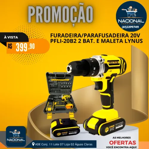  Furadeira Parafusadeira 20v Pfli-20b2 2 Bat. E Maleta Lynus 