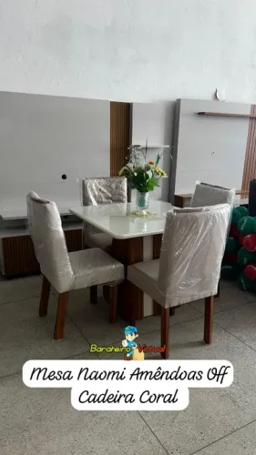 Design Moderno e Qualidade Conjunto de Mesa 4 Cadeiras Freijó Off White em Oferta Imperdí