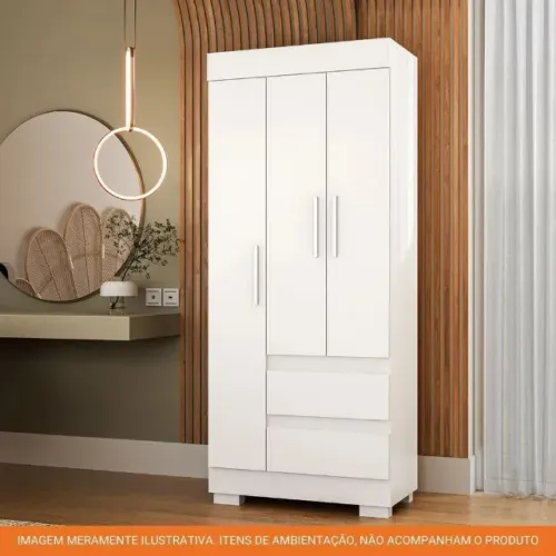 "Organização com Elegância: Guarda-Roupa 3 Portas e 2 Gavetas em Cinamomo/Off White"