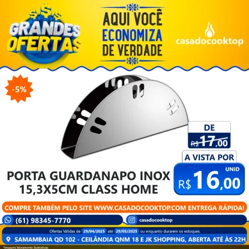 Porta guardanapo inox 15,3x5cm class home