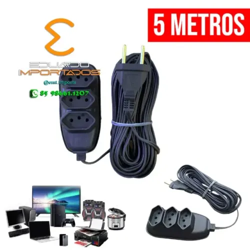Extensão Elétrica 5 Metros Bivolt com 3 Tomadas