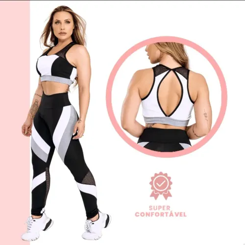 Conjunto de treino feminino preto e branco