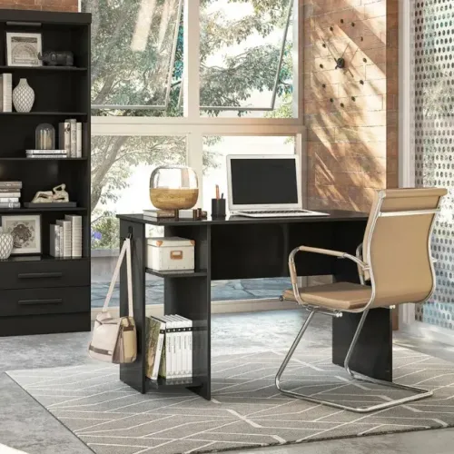 Mesa Escritório Escrivaninha 114cm Preta - PROMOÇÃO