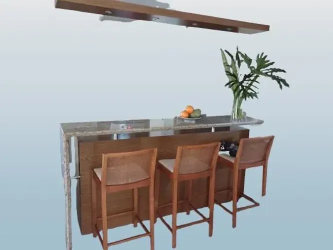 Balcão de Bar em Madeira com 3 Banquetas