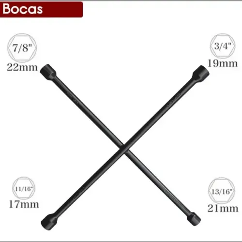 Chave de Roda Cruz Universal 4 Bocas 17 x 19 x 21 x 23mm Profissional Carro Caminhão Van