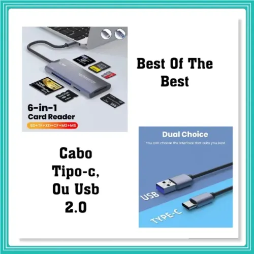 Leitor Cartão De Memória USB 3.0, TF, SD, MS, M2, XD, CF, Suporta MS Card, 6 em 1