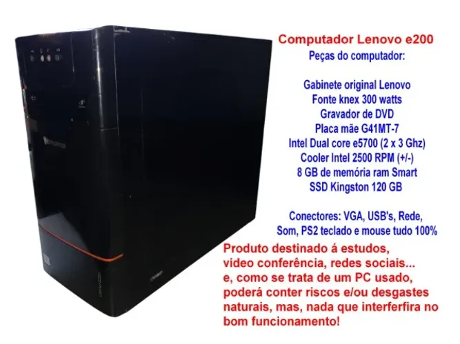 Computador Lenovo e200 Dual core e5700 (2 x 3 Ghz)- Gentileza leia toda descrição!