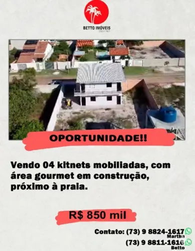 Vendo 04 kitnets mobiliadas, mais uma área gourmet em construção