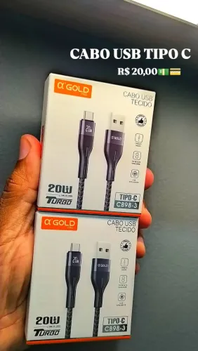 Cabo USB Tipo C 20W Turbo - Carregamento Rápido