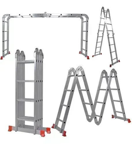 Escada Articulada Multifuncional 4x4 16 Degraus Worker Cor Alumínio