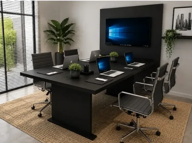 Mesa de Reunião Simply Black. Em Madeira Maciça/MDF: L180cm x P80cm x A74CM
