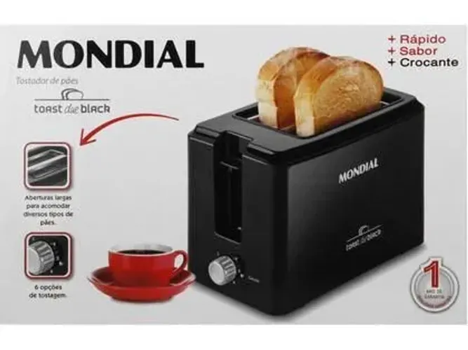 Torradeira Mondial Preta Toast Due Black T-05 - 02 Fatias 06 Níveis de Tostagem