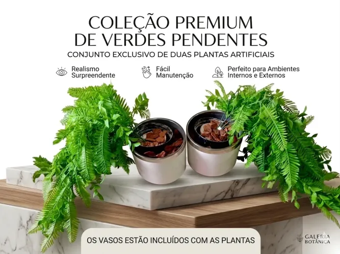 COLEÇÃO PREMIUM DE VERDES PENDENTES CONJUNTO EXCLUSIVO DE DUAS PLANTAS ARTIFICIAIS