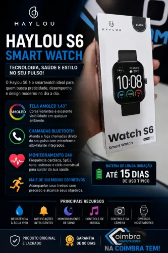 Smartwatch Haylou Watch S6 A Prova Dagua - Relogio Inteligente -Esportivo Loja Coimbra
