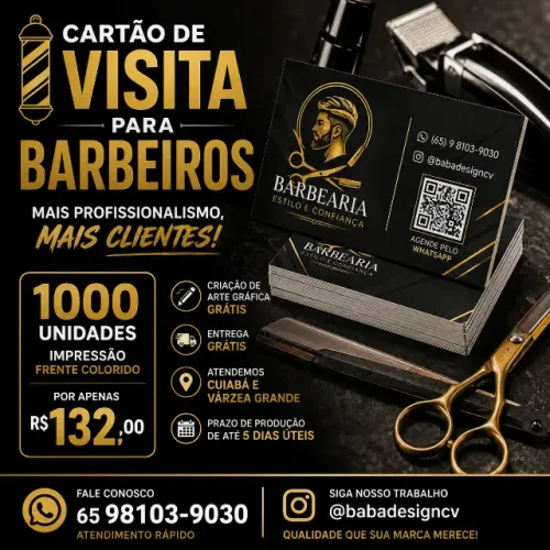 Cartão de Visita para Barbeiros | 1000 Unidades + Arte Grátis