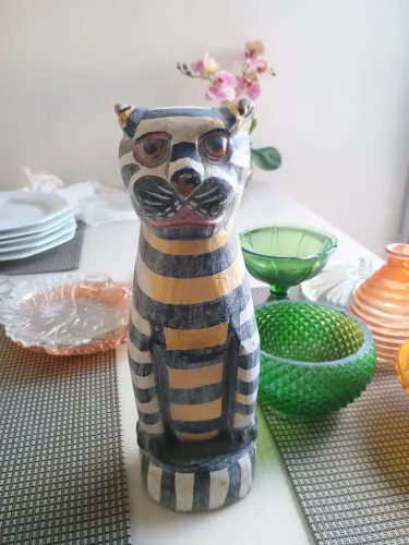 Estátua indiana  de Tigre em madeira 