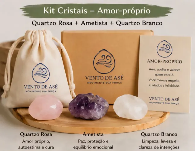 Kit cristais- amor próprio- quartzo rosa - quartzo branco - ametista
