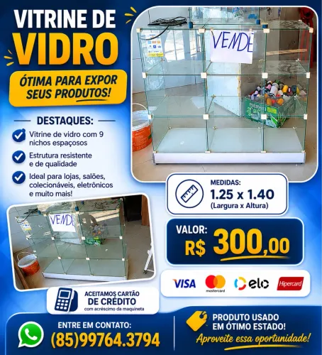 VENDE-SE VITRINE DE VIDRO SEMI NOVA