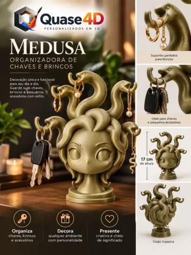 Medusa Organizadora 17 cm - Porta-Chaves e Porta-Brincos | Design Quase4D