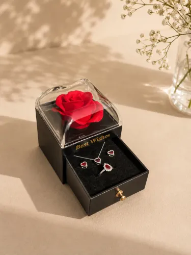 Kit Colar + Brinco + Anel com Rosa ?