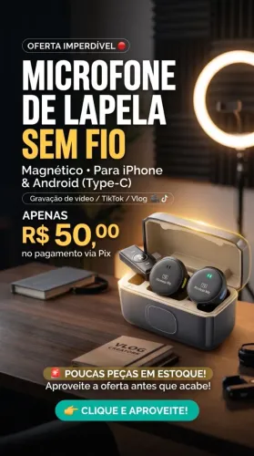 Microfone de Lapela Sem Fio Magnético