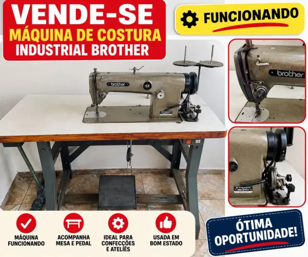 **VENDE-SE MÁQUINA DE COSTURA INDUSTRIAL BROTHER**<br> 