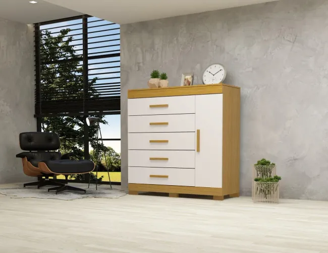 Cômoda Rayane ACP 100% MDF, 5 Gavetas e sapateiro - Entrega Imediata;