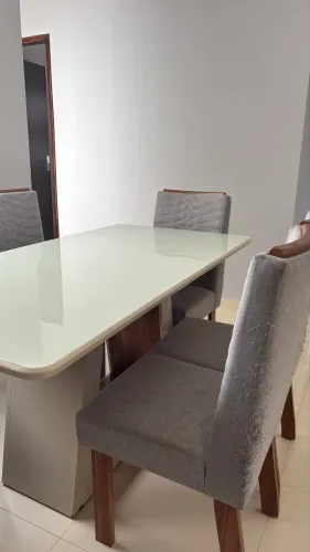 Mesa de jantar 6 lugares com tampo de vidro + 6 cadeiras