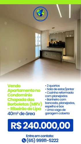Vendo Apartamento no Condomínio Chapada das Borboletas (MRV) - Ribeirão do Lipa