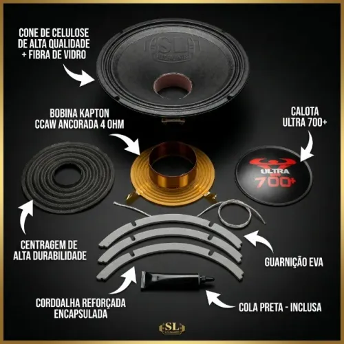 Kit Reparo Alto Falante Ultra 700+ 12 Polegadas Bobina 4 Ohms SL Alto Falantes