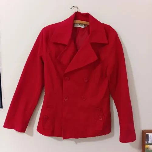 Casaco Blazer feminino vermelho Blusa de frio vintage botões