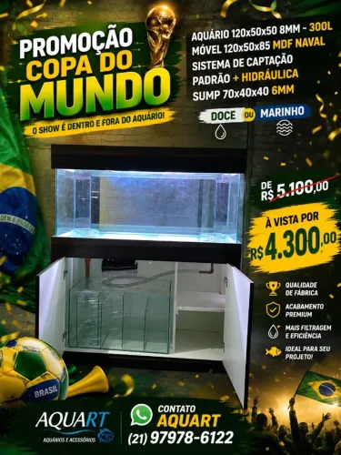  Aquário 120x50x50 cm em vidro 8mm - 300 litros