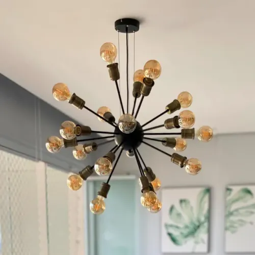 Lustre Pendente Sputnik Itamonte Preto 21 Lâmpadas E27