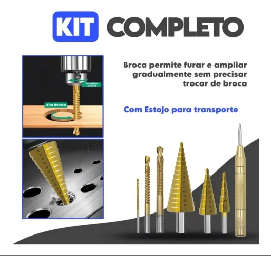Broca escalonada aço rápido titânio jogo de 4 a 32mm furar cano PVC madeira ferro chapas