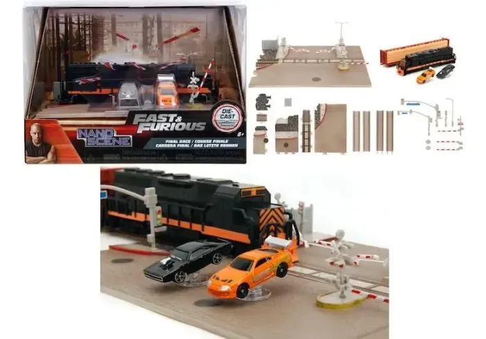 Diorama Fast & Furious Cena Salto Trem Velozes e Furiosos Jada Toys Nano 1:100 - Novo