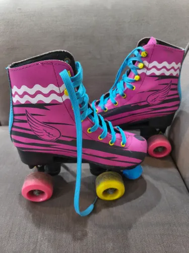 Patins infantil Patins Quad Tradicional Rosa/Azul - Tamanho 34 BR (EUR 36)