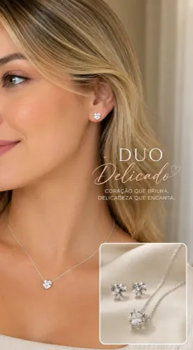 Duo Delicado Prata - Coração Ponto de Luz Zircônia | Kit Presente Celestini