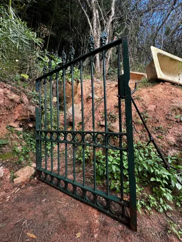 Conjunto de grades e portão antigo de ferro