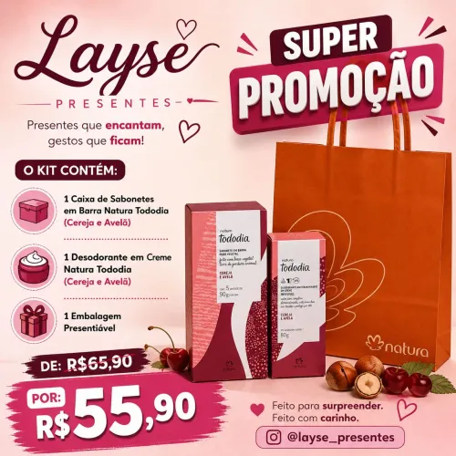 Kit de Sabonete e Desodorante Natura Tododia de Cereja e Avelã