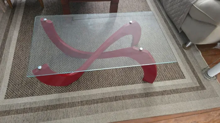 Mesa de Centro Imaza Slim com Tampo de Vidro - Vermelho