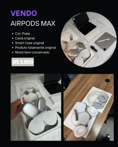 AirPods Max 1ª Geração Prata Original + Caixa e Smart Case