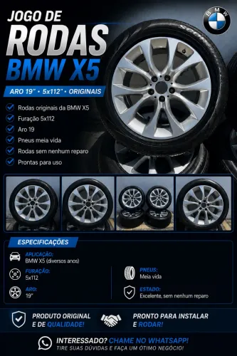 Rodas BMW X5 Originais Aro 19 5x112 + Pneus | Serve Audi, Mercedes, Haval H6 e Tiguan