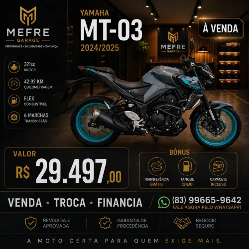 YAMAHA MT-03 ABS 2024/2025 | APENAS 4.292 KM | IMPECÁVEL