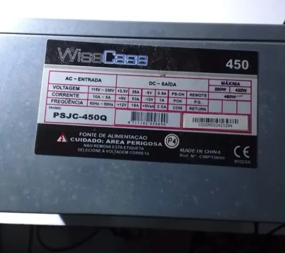 Fonte ATX 450w Wise com, 24pinos,  sata, PCI-6 para placa de vídeo.