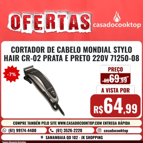 CORTADOR DE CABELO MONDIAL STYLO HAIR CR-02 PRATA E PRETO 220V 71250-08
